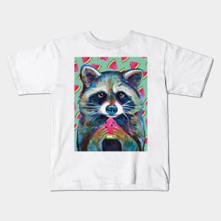 RACCOON with WATERMELON WEDGE Kids T-Shirt